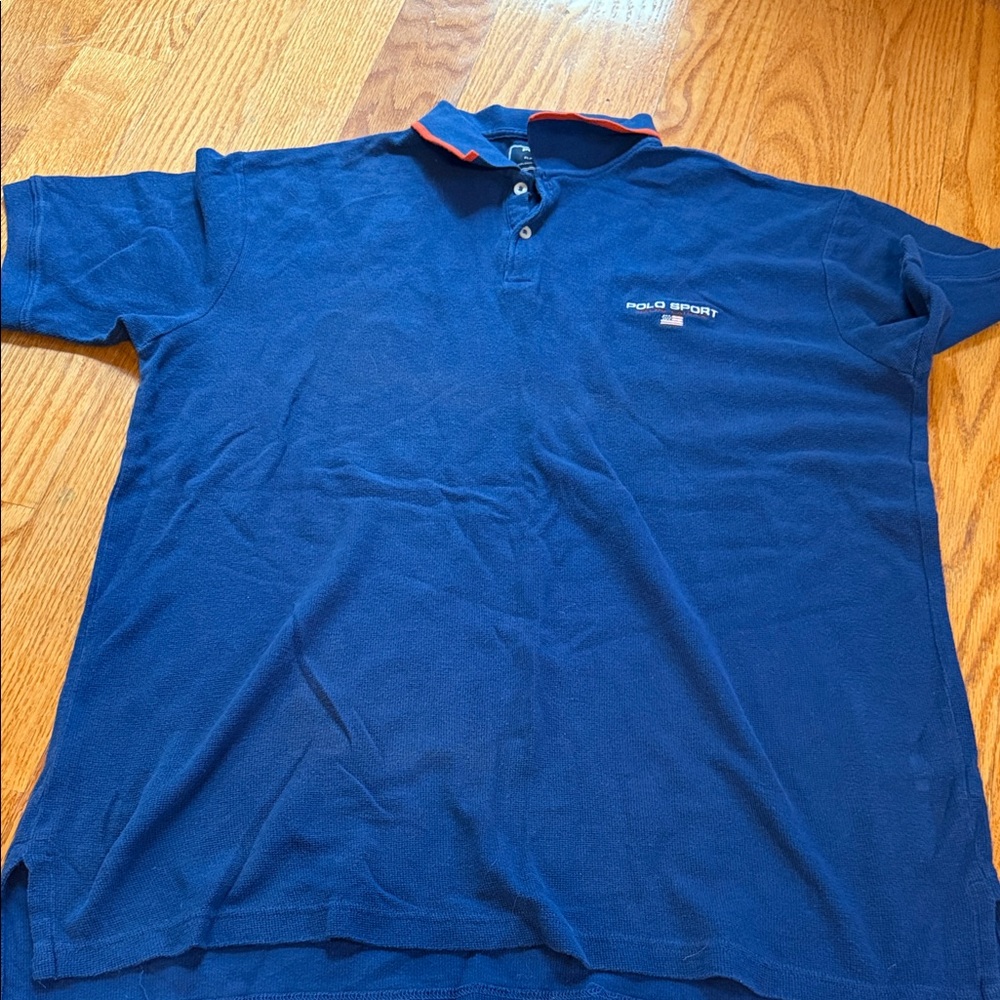⭐️Polo by Ralph Lauren Blue Polo Sport Short-Sleeve Shirt with Red Trim